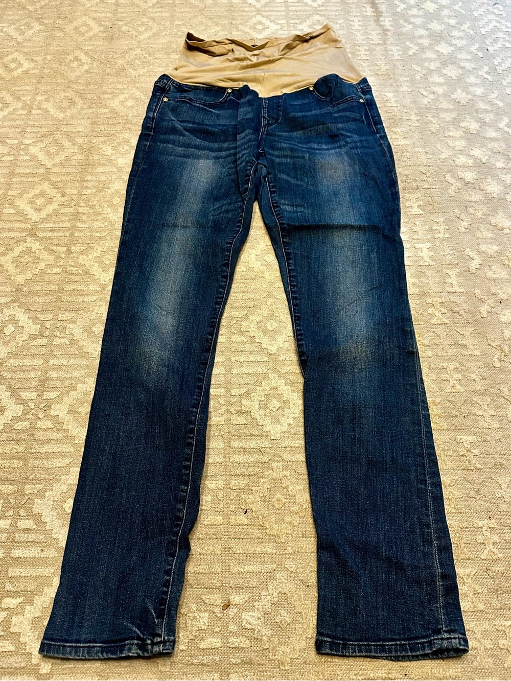 GAP Maternity Straight Jeans with Beige Stretch Panel - Dark Blue